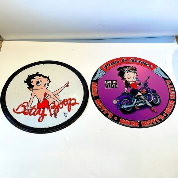 Lot of 2 Vintage Betty Boop Plaques Live to Die Motor Cycle - Picture 1 of 7